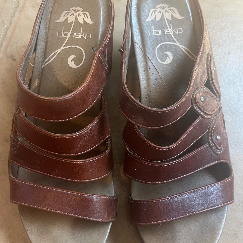 Dansko Chestnut Leather Strappy Sandals